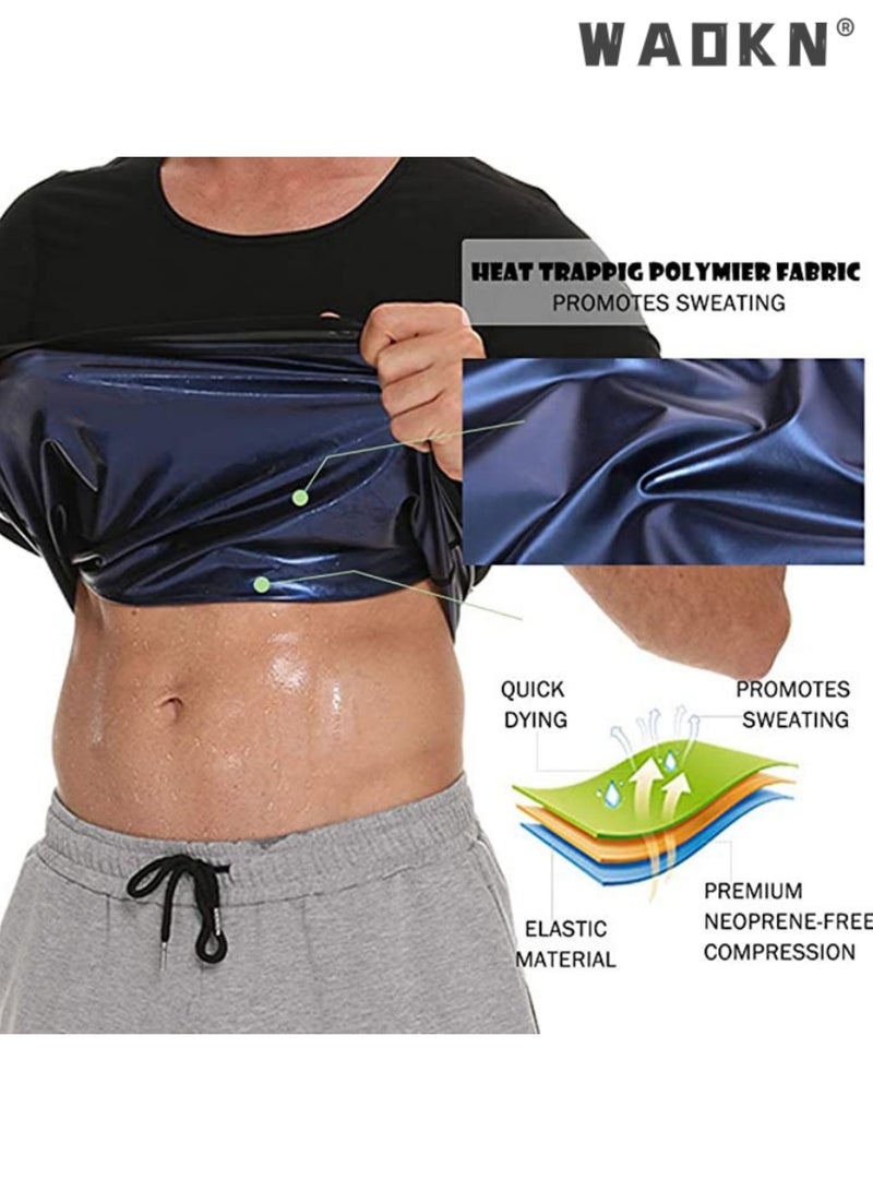 Mens Sauna Vest Tank Top Fitness Body Shaper Slimming Vest Slimming Shapewear Compression Waist Trainer Body Top Shapewear Slimming T-Shirt Short Sleeve Workout Accessories Suit Sauna