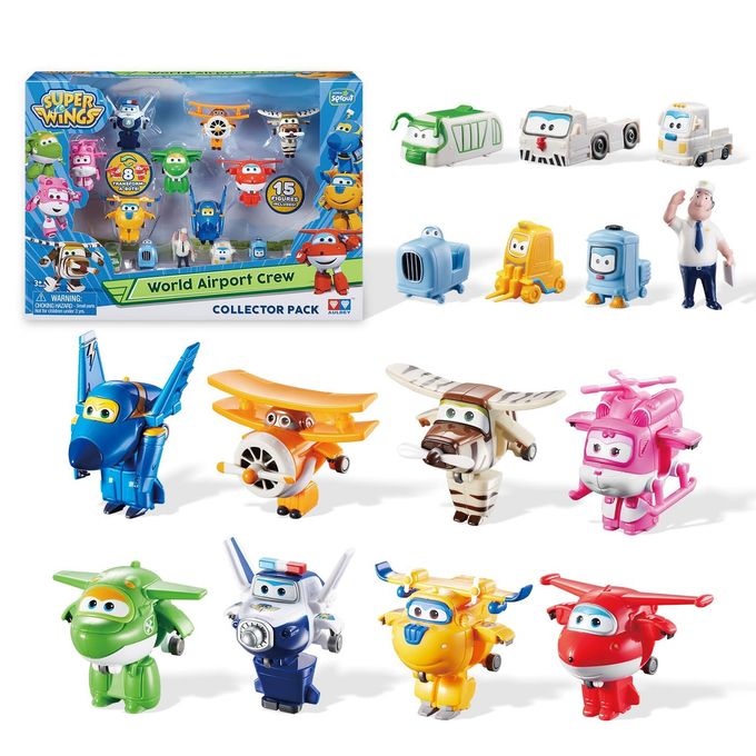 SUPER WINGS Toys, Transformer Toys 2 Inch, Airplane Toy for Kids 3-5 Years Old, 15 Packs Transforming Jet Playset, Real Mobile Wheels, Birthday Party Supplies for Preschool Boys and Girls - Image 1