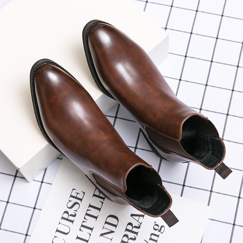 High-Top Leather Shoes Men'S Pointed Toe British Casual Inner 6Cm8 Business Korean Style Stylist Fashionable Chelsea Ankle Boots - Image 3