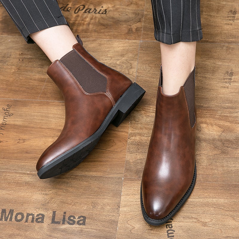 High-Top Leather Shoes Men'S Pointed Toe British Casual Inner 6Cm8 Business Korean Style Stylist Fashionable Chelsea Ankle Boots - Image 5