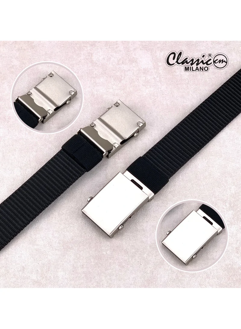 Classic Milano Black (GLDC-02) Classic Milano Nylon Web Belt for Men & Women – Tactical Adjustable No Holes Canvas Belt for Golf & Hiking with Metal Buckle, Heavy-Duty Casual Belt with Gift Box  | Best Price UAE