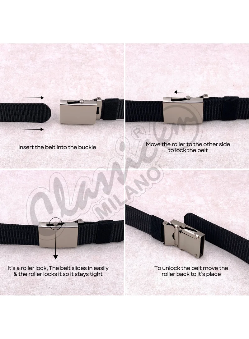 Classic Milano Black (GLDC-02) Classic Milano Nylon Web Belt for Men & Women – Tactical Adjustable No Holes Canvas Belt for Golf & Hiking with Metal Buckle, Heavy-Duty Casual Belt with Gift Box  | Best Price UAE