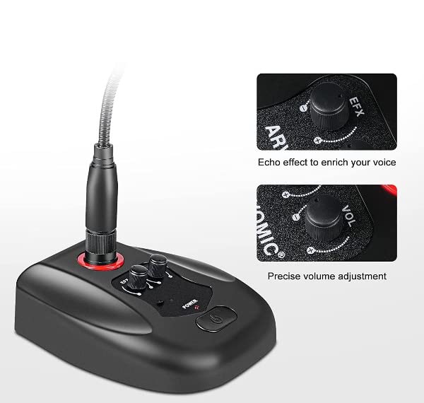 kh Desktop Gooseneck Wired Microphone with Echo Button and Volume Control Button, Condenser Mic with Pop Filter - XLR to 1/4, for Karaoke, Conference, Studio Audio Recording - Image 4