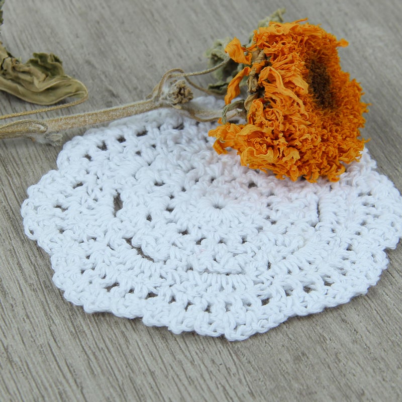 kilofly Small Crochet Cotton Lace Coasters Doilies Pack Set, 4pc, White, Round, 4 inch - Image 4
