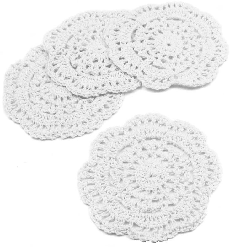 kilofly Small Crochet Cotton Lace Coasters Doilies Pack Set, 4pc, White, Round, 4 inch - Image 1