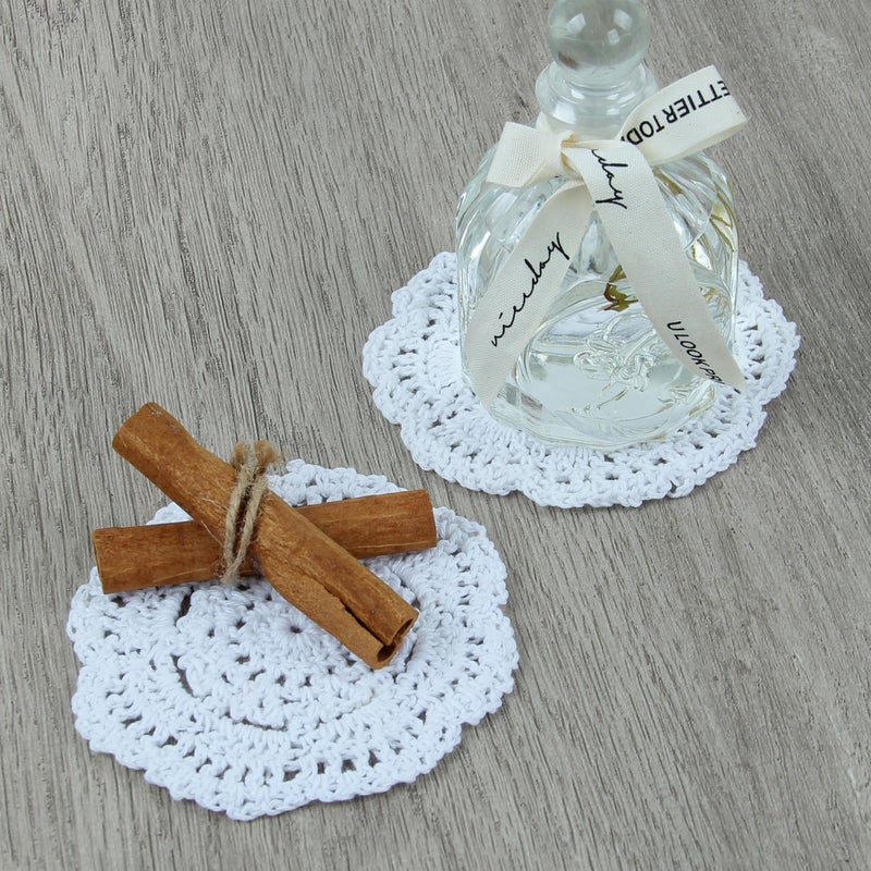 kilofly Small Crochet Cotton Lace Coasters Doilies Pack Set, 4pc, White, Round, 4 inch - Image 5