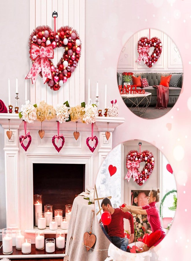 Alupssuc 14" Inch Valentine Heart Wreath with Bowknot and Lights by Batteries Operated for Front Door Wall Windows Valentine's Day Wedding Party Romantic Decorations,Gifts for Her/Him/Women/Men,Red - Image 5