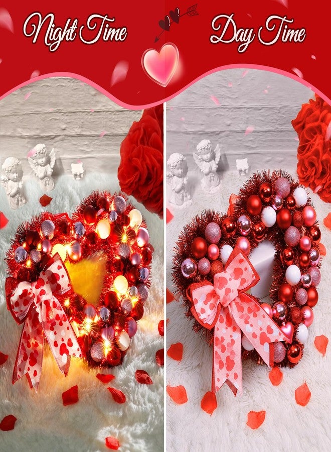 Alupssuc 14" Inch Valentine Heart Wreath with Bowknot and Lights by Batteries Operated for Front Door Wall Windows Valentine's Day Wedding Party Romantic Decorations,Gifts for Her/Him/Women/Men,Red - Image 4
