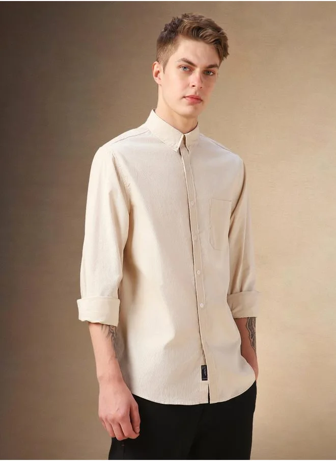 دينيس لينغو Solid Relaxed Fit Spread Collar Shirt by Styli