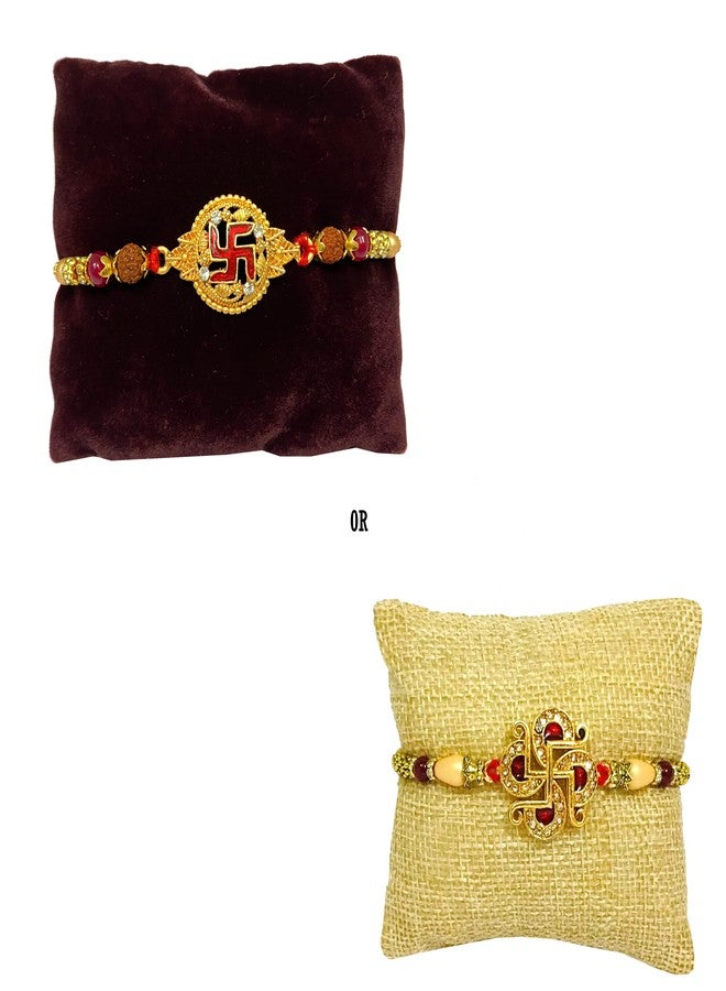 Evisha 2 Golden Swastik Bro Rakhi For Brother | Rakhi Combo 107-109 | rakhi || rakhi set || rakhi for brother || rakhi for brother and bhabhi || rakhi combo || bhaiya bhabhi rakhi || rakhi gifts - Image 2