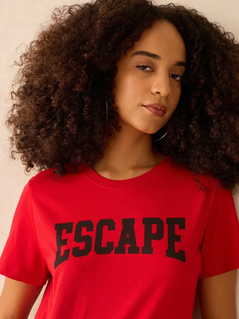 Outzidr  Red Regular Fit Graphic Tshirt for Women | Best Price UAE