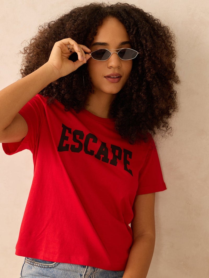 OUTZIDR Red Regular Fit Graphic Tshirt - Image 1