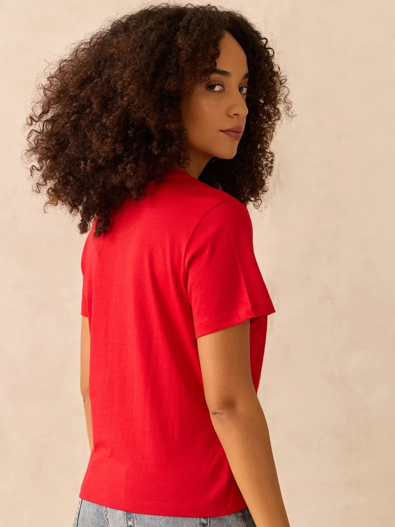Outzidr  Red Regular Fit Graphic Tshirt for Women | Best Price UAE
