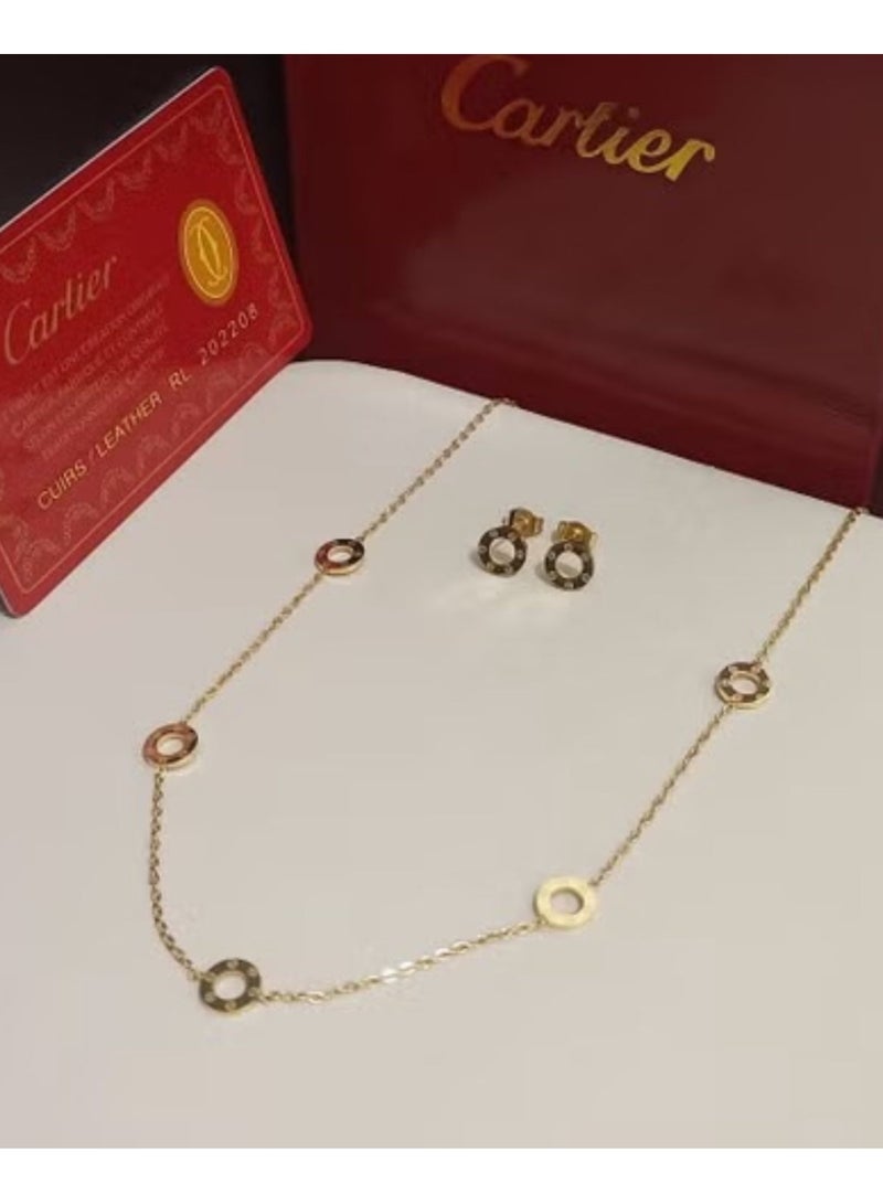 CA Gold necklace and earring set with accessories and warranty card