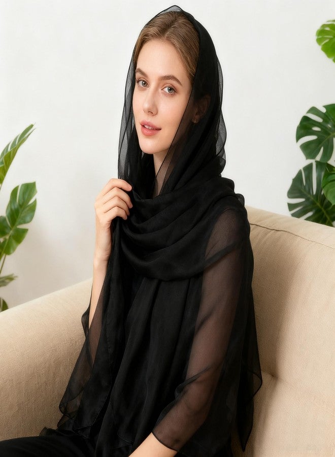 كي-اليوون وشاح كي-إليون ذو لون موحد وملمس حريري، وشاح أنيق طويل وخفيف الوزن للنساء - Image 3