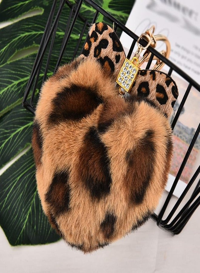 Sdopbinbin Leopard Bow Keychain for Purse Bag Charm Accessories Brown Puff Heart Keychain Fluffy Leopard Print Heart Key Chain Charm Y2k Keyring for Backpack Car Keys Key Chain Cute Puffy Key chain - Image 3