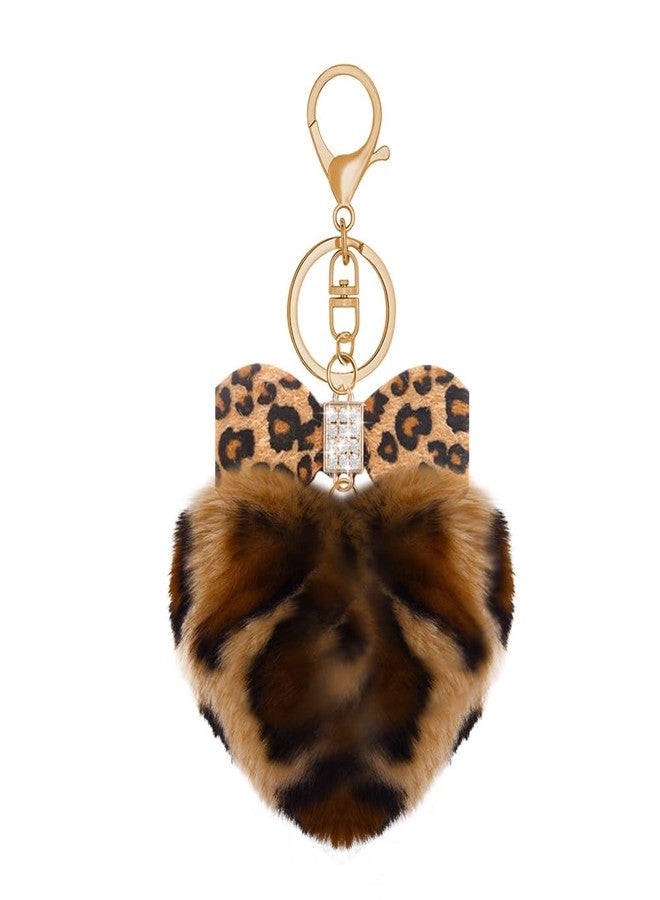Sdopbinbin Leopard Bow Keychain for Purse Bag Charm Accessories Brown Puff Heart Keychain Fluffy Leopard Print Heart Key Chain Charm Y2k Keyring for Backpack Car Keys Key Chain Cute Puffy Key chain - Image 1