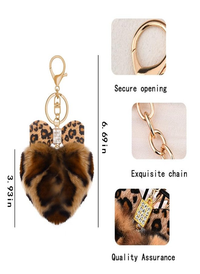 Sdopbinbin Leopard Bow Keychain for Purse Bag Charm Accessories Brown Puff Heart Keychain Fluffy Leopard Print Heart Key Chain Charm Y2k Keyring for Backpack Car Keys Key Chain Cute Puffy Key chain - Image 2