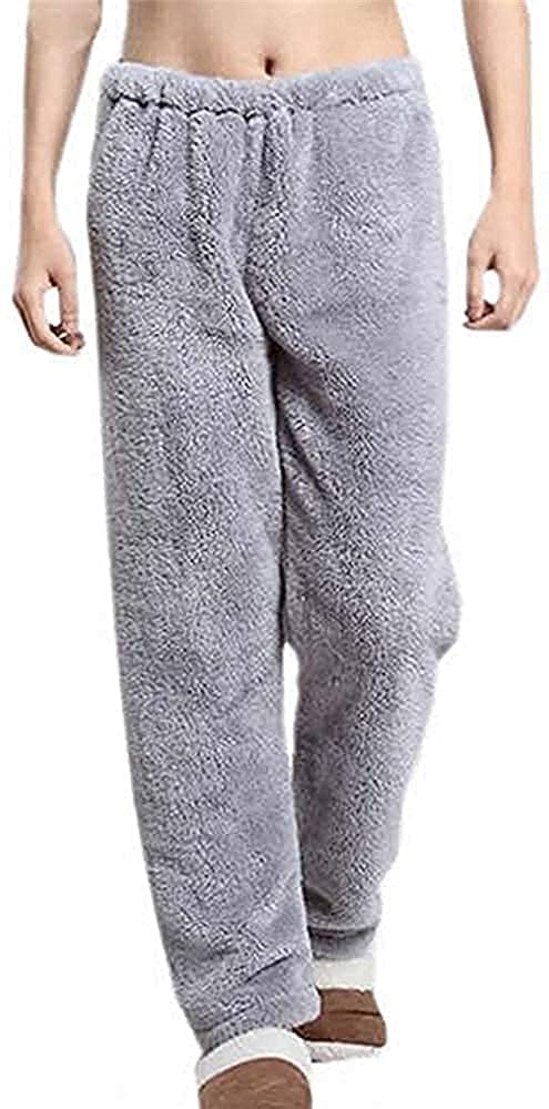 Ukal Womens Winter Plush Fluffy Pajama Pants Warm Fleece Lounge Pants Sleepwear Bottoms Free Size (Material: Wool, Waist 28-34) (Grey) - Image 1