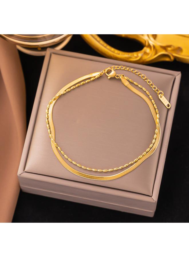 Hot- Non-fading High-grade Niche Stainless Steel Bracelet Girl Pearl Red Rope Clover Bracelet Jewelry