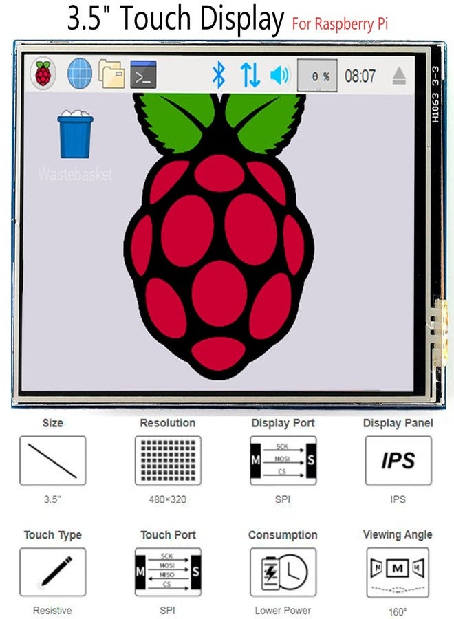 Waveshare 3.5" Resistive Touch Screen IPS LCD 480x320, XPT2046 Controller, Compatible with Raspberry Pi 5/4B/3B+/3B/2B/A+/B+/Zero W/Zero 2W - Image 2