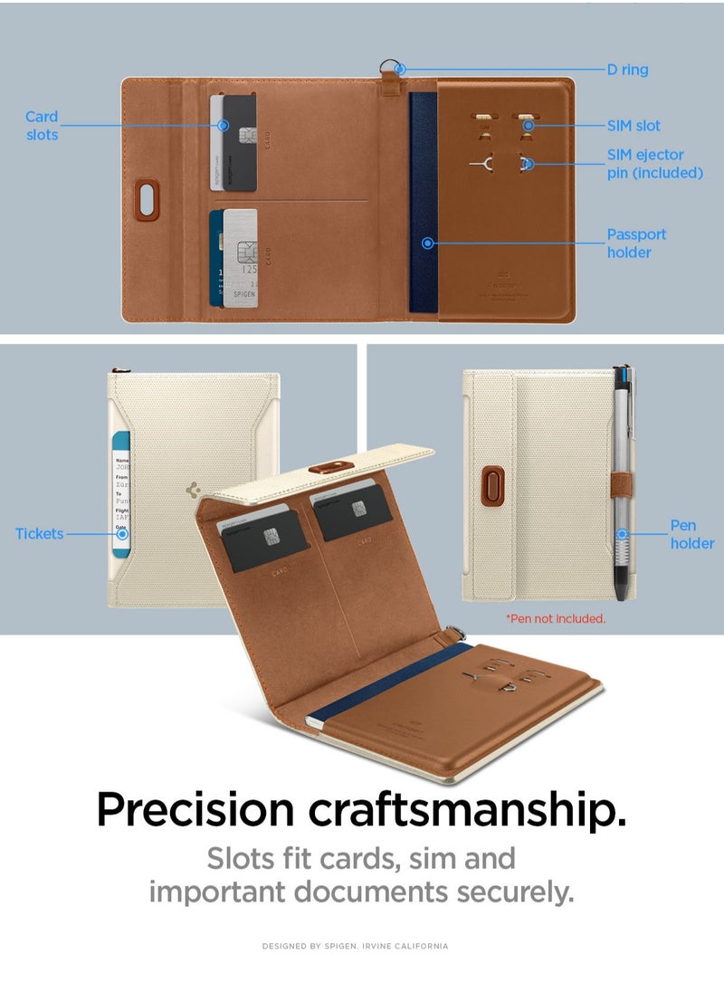 Spigen Passport Cover Holder Card Wallet Travel Documents Organizer Protector Accessories with RFID Blocking Technology SIM Card Pin Included - Dune Beige  - Image 3