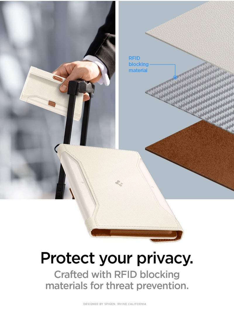 Spigen Passport Cover Holder Card Wallet Travel Documents Organizer Protector Accessories with RFID Blocking Technology SIM Card Pin Included - Dune Beige  - Image 4