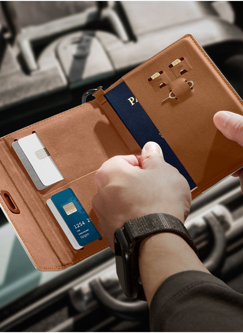 Spigen - Passport Cover Holder Card Wallet Travel Documents Organizer Protector Accessories with RFID Blocking Technology SIM Card Pin Included - Dune Beige - Image 1