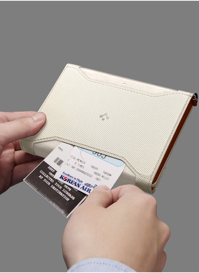 Spigen - Passport Cover Holder Card Wallet Travel Documents Organizer Protector Accessories with RFID Blocking Technology SIM Card Pin Included - Dune Beige - Image 1