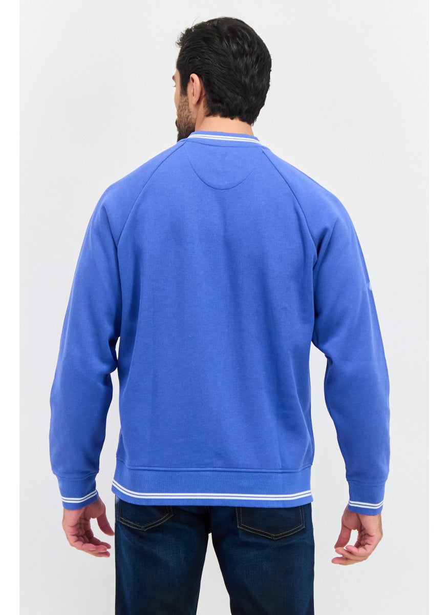 ESPRIT Men Band Collar Long Sleeve Brand Logo Sweatshirts, Blue  - Image 2