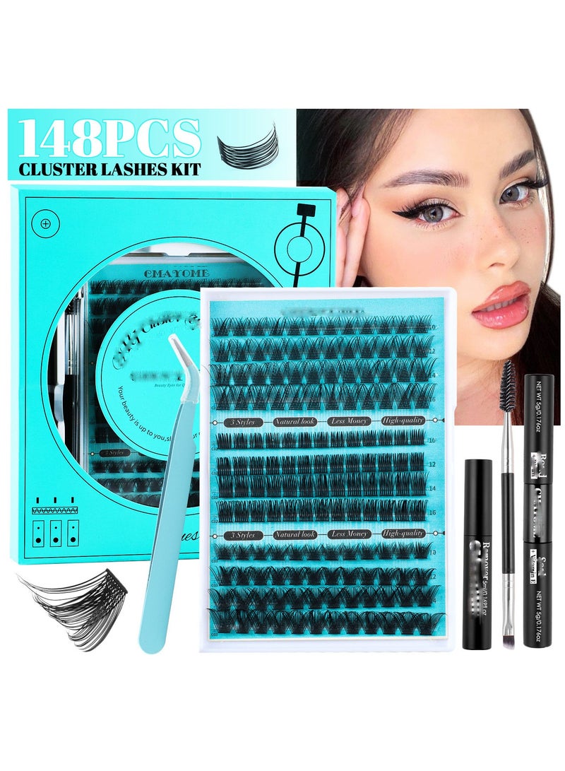 Bond 148Pcs Self Adhesive Eyelashes Kit, False Eyelashes 12 Rows Press On Lashes Pre Glued Eyelash Clusters Self Stick Cluster Lashes No Glue No Remover Needed DIY Lash Extension Kit for Beginners - Image 1