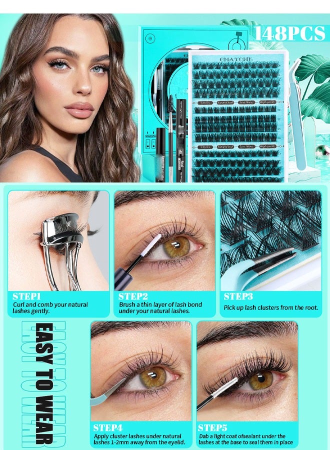 Bond 148Pcs Self Adhesive Eyelashes Kit, False Eyelashes 12 Rows Press On Lashes Pre Glued Eyelash Clusters Self Stick Cluster Lashes No Glue No Remover Needed DIY Lash Extension Kit for Beginners - Image 2