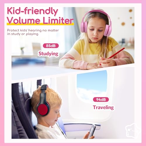 EarFun Kids Headphones Wired with Microphone, 85/94dB Volume Limit Headphones for Kids, Portable Wired Headphone with Shareport, Stereo Sound Foldable Headset for School/Tablet/Kindle Fuscia Pink - Image 5