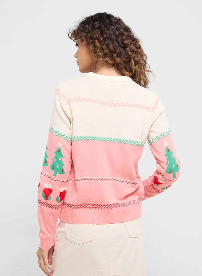 فيرو مودا Color Block Printed Sweater