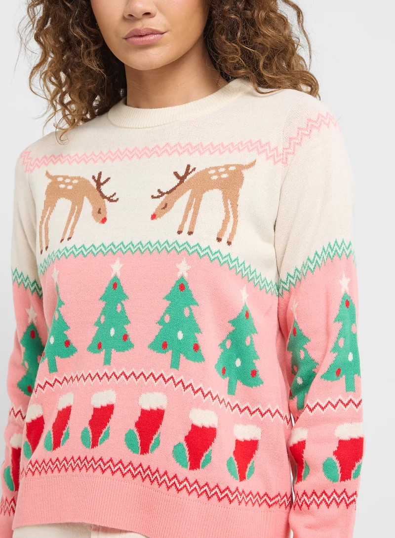 فيرو مودا Color Block Printed Sweater