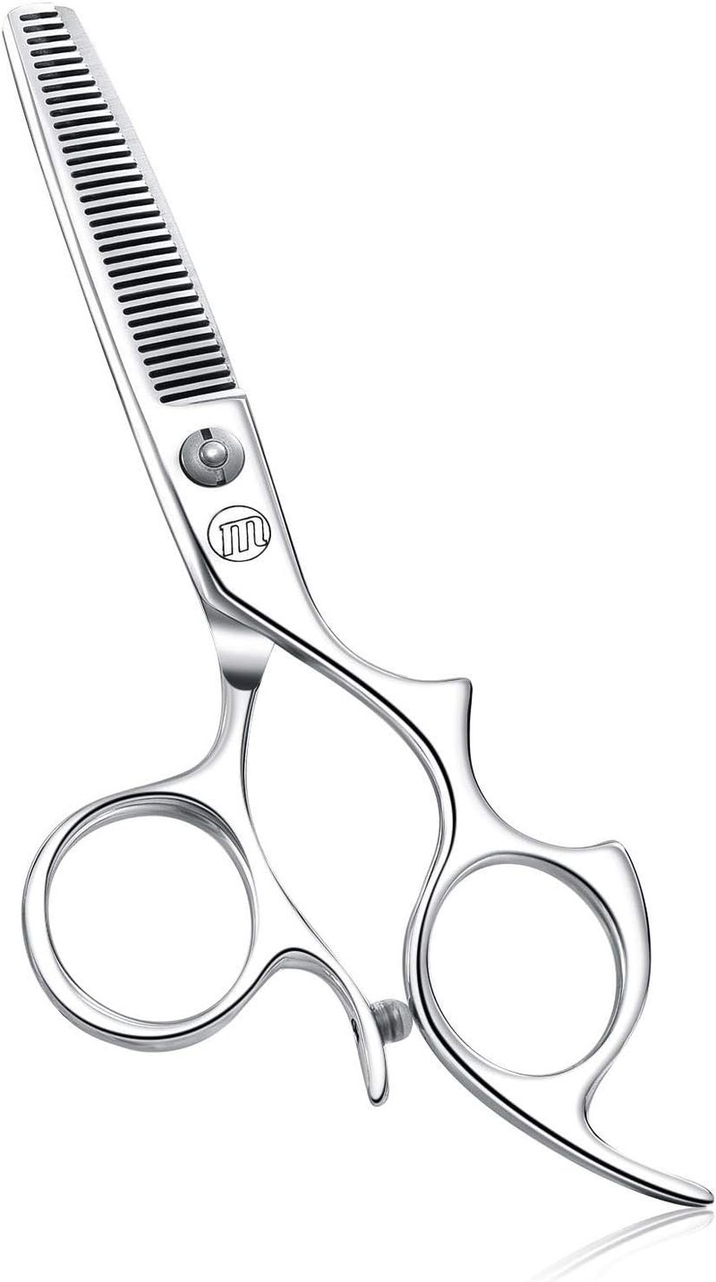 Moontay 55 Hair Cutting Shears with Large Finger Holes Professional Barber Stylist Thinning Shears Salon Hair Cutting Scissors 440C Japanese Stainless Steel Silver