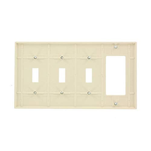 Leviton 4-Gang 3-Toggle 1-Decora/GFCI Device Combination Wallplate, P326-T, Light Almond - Image 2