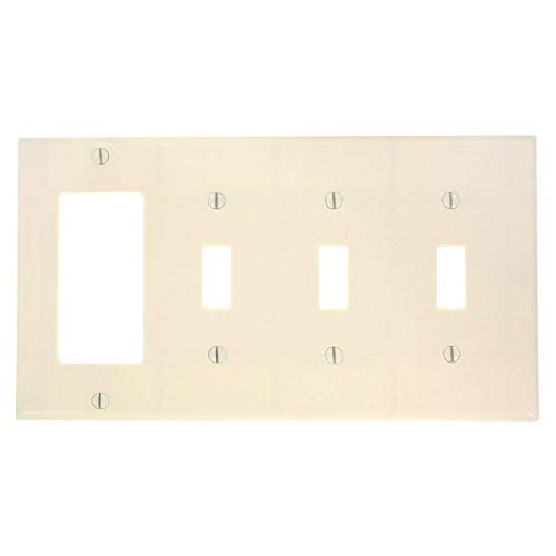 Leviton 4-Gang 3-Toggle 1-Decora/GFCI Device Combination Wallplate, P326-T, Light Almond - Image 1