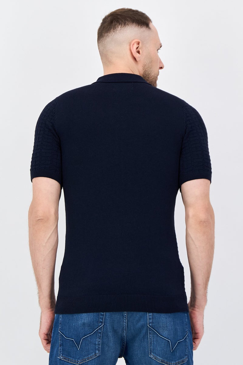 Threadbare Men Regular Fit Brand Logo Short Sleeve Polo Shirt, Navy - Image 3