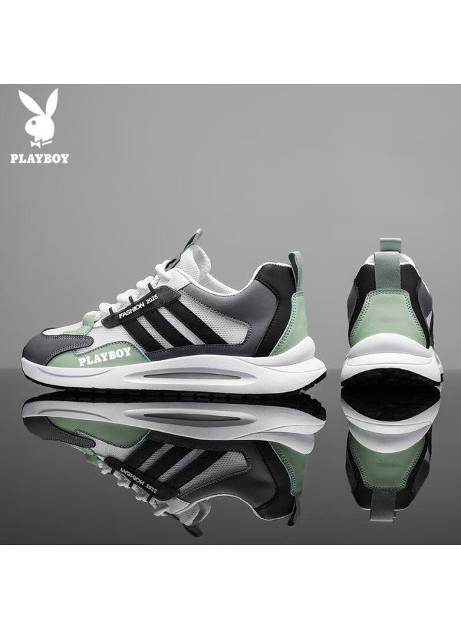 Playboy Men's Dad Shoes Summer Mesh Sneakers Men's Casual Breathable Thick-soled Sports Shoes White Green Size 40 - Image 4