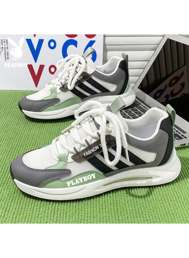 Playboy Men's Dad Shoes Summer Mesh Sneakers Men's Casual Breathable Thick-soled Sports Shoes White Green Size 40 - Image 3