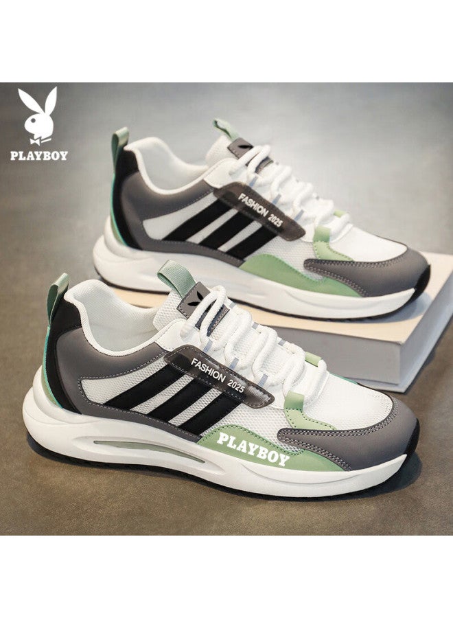 Playboy Men's Dad Shoes Summer Mesh Sneakers Men's Casual Breathable Thick-soled Sports Shoes White Green Size 40 - Image 2