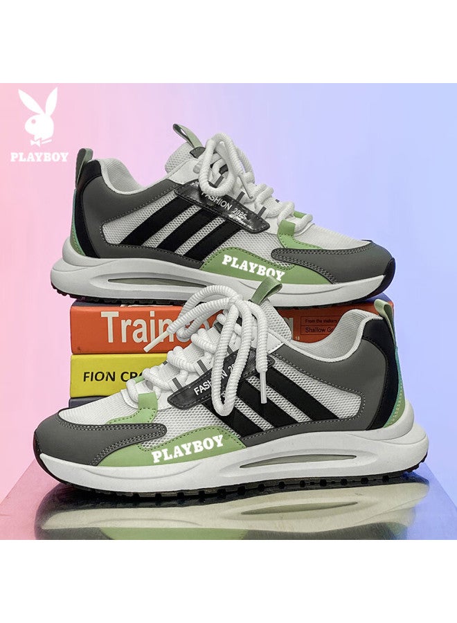 Playboy Men's Dad Shoes Summer Mesh Sneakers Men's Casual Breathable Thick-soled Sports Shoes White Green Size 40 - Image 5