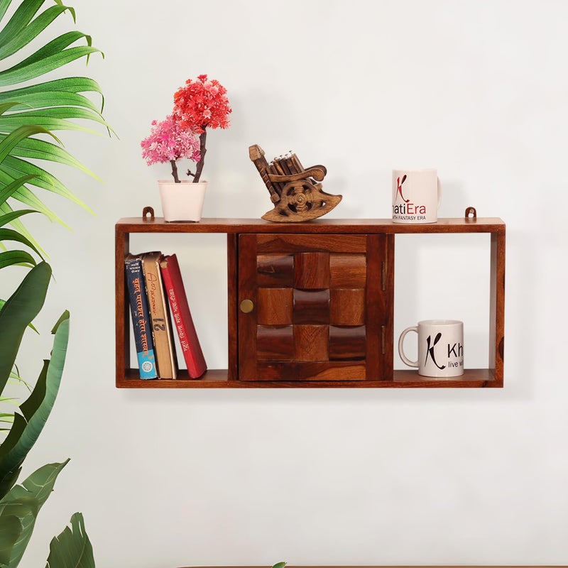 SheeshamCraft SheeshamCraft Zenith Hanging Solid Wood WallshelfBookshelf Natural Wood with Matte Finish ReadytoUse Natural Honey Oak  - Image 1