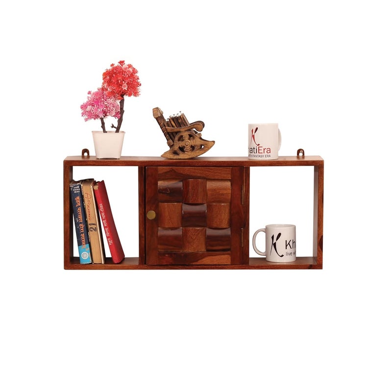 SheeshamCraft SheeshamCraft Zenith Hanging Solid Wood WallshelfBookshelf Natural Wood with Matte Finish ReadytoUse Natural Honey Oak  - Image 4
