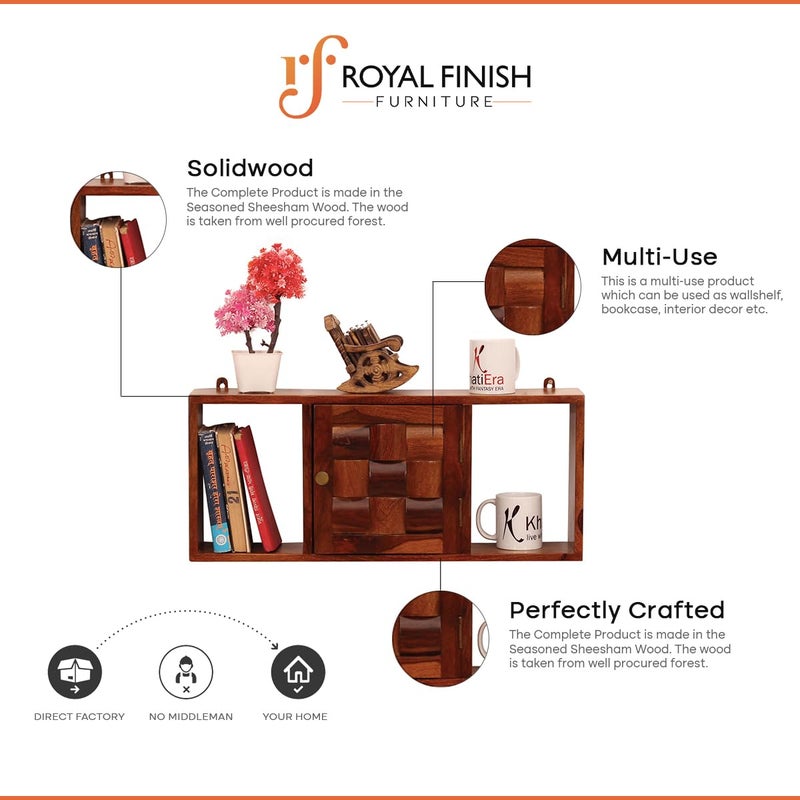 SheeshamCraft SheeshamCraft Zenith Hanging Solid Wood WallshelfBookshelf Natural Wood with Matte Finish ReadytoUse Natural Honey Oak  - Image 3