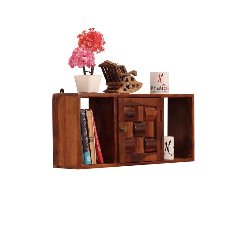 SheeshamCraft SheeshamCraft Zenith Hanging Solid Wood WallshelfBookshelf Natural Wood with Matte Finish ReadytoUse Natural Honey Oak  - Image 5
