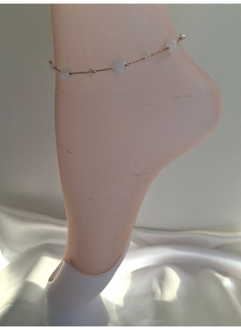 Handmade Elegant White Bead Gold Anklet for Women - Image 1
