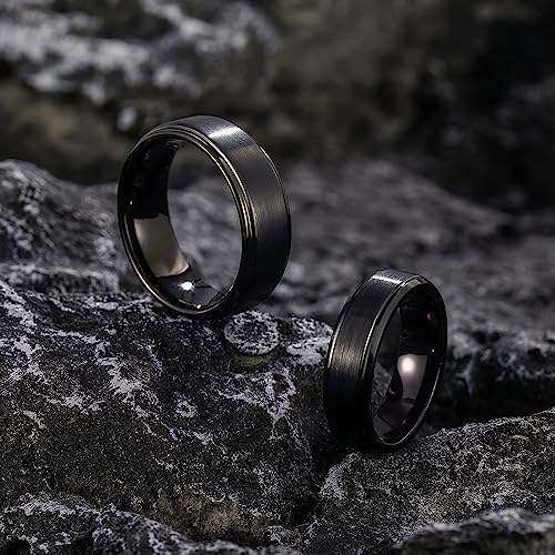 Greenpod 6mm Black Wedding Ring for Men Women Brushed Tungsten Carbide Engagement Band Ring Size 12 - Image 3