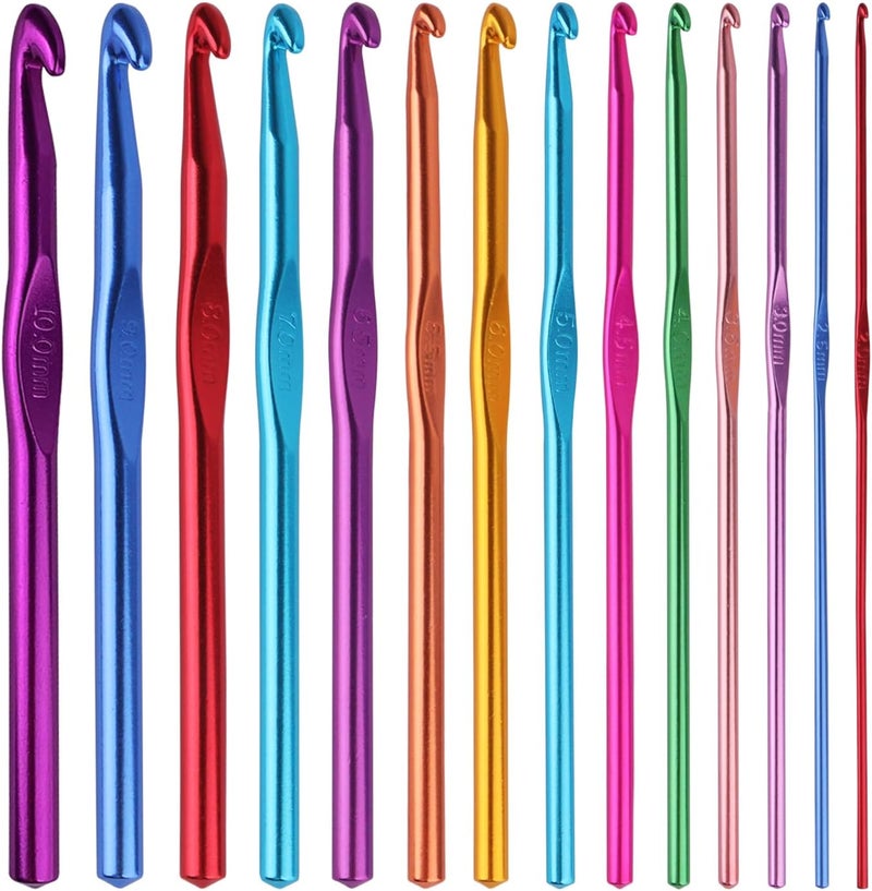 HSYMQ 14PCS Aluminum Crochet Hooks Knitting Needles Craft Yarn 2.0mm/2.5mm/3.0mm/3.5mm/4.0mm/4.5mm/5.0mm/5.5mm/6.0mm/6.5mm/7.0mm/8.0mm/9.0mm/10.0mm - Image 1